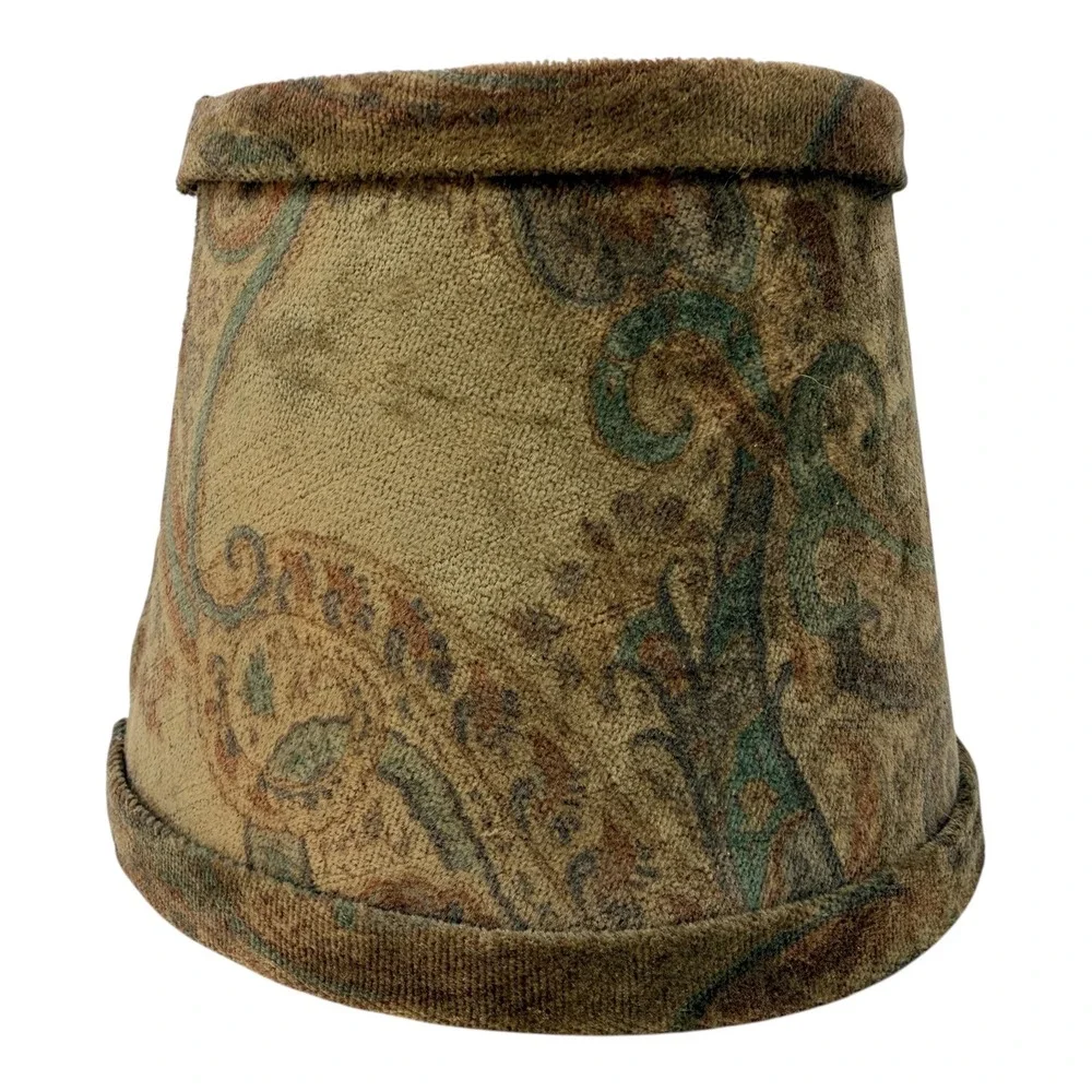 Vintage Empire Lamp Shade Velvet Flock‎ Paisley Tan Brown Teal 5.5